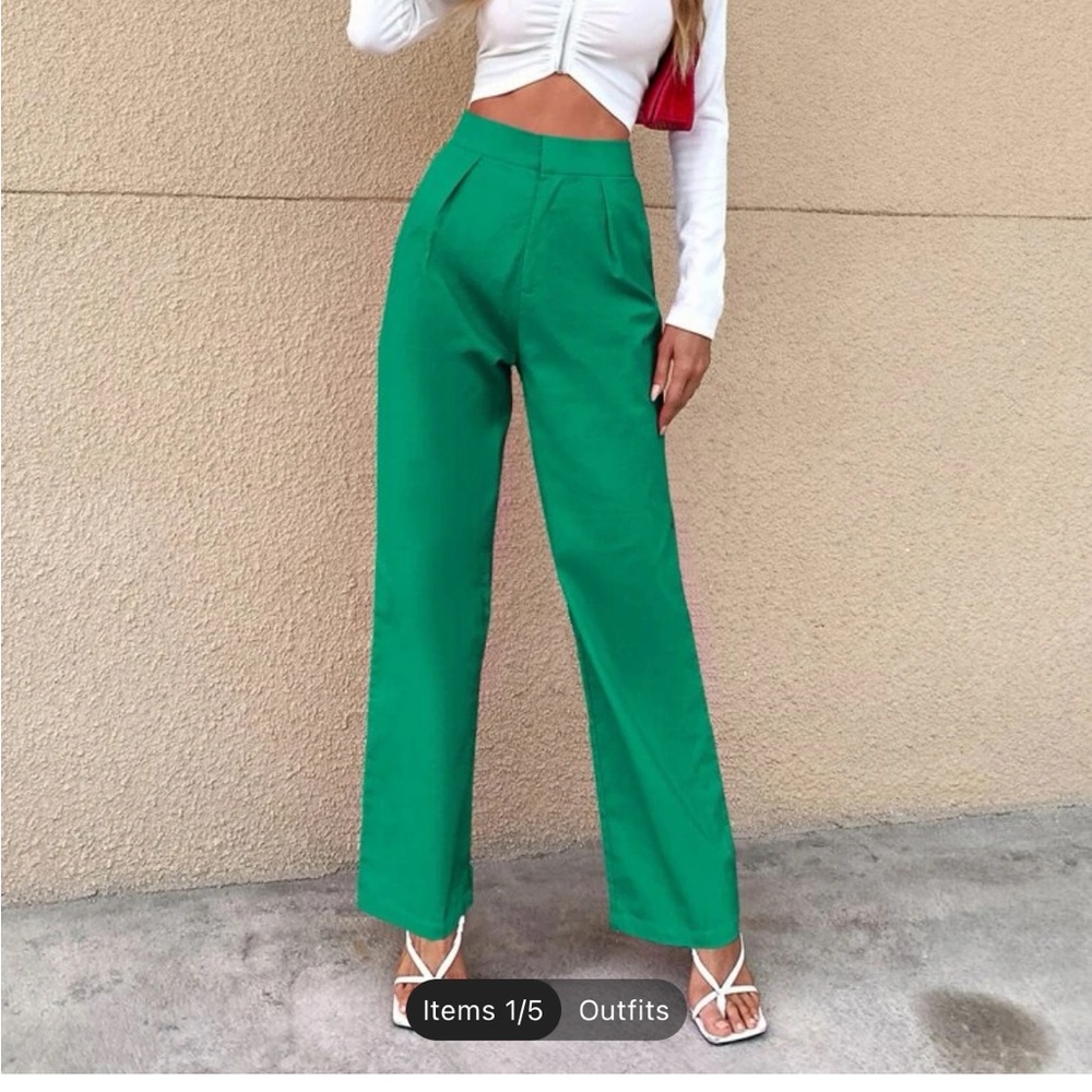 High rise solid straight leg pant